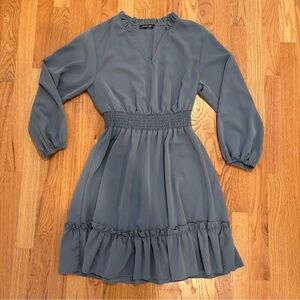 Amkoyam Flowy Smocked Waist Mini Dress Long Sleeve | Size S